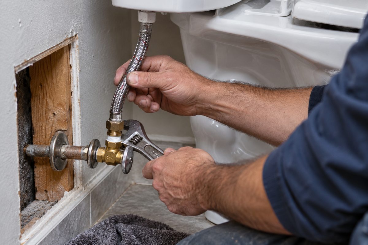 Plumbing work at a fixture supply connection